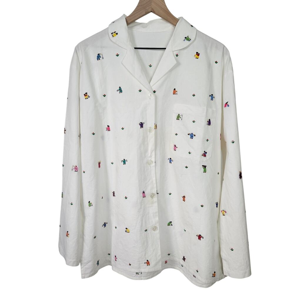 Ethnic Embroidred People Villagers Top L? White Mulicolor Embroidery Boho Tribal